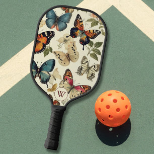 Vintage Butterflies Monogram Pickleball Paddle