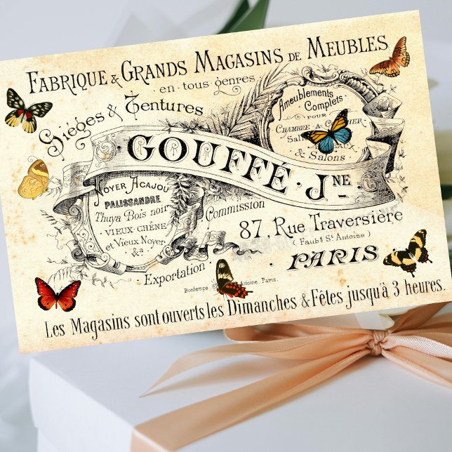 Vintage Butterflies on French Ad, Decoupage Tissue Paper (Creator Uploaded)