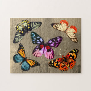Vintage Butterflies on Sepia Background Jigsaw Puzzle