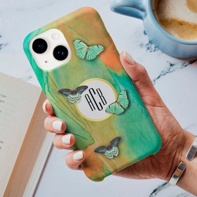 Vintage Butterflies Pattern with Monogram iPhone Case (Creator Uploaded)