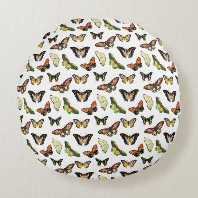 Vintage Butterflies Round Cushion (Front)