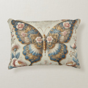 Vintage Butterfly and Floral Chinoiserie Art Decorative Cushion