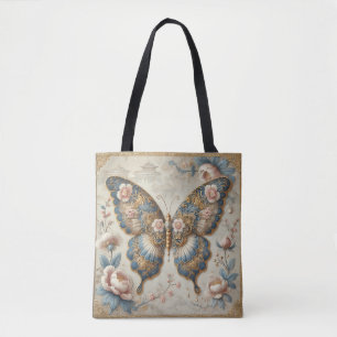 Vintage Butterfly and Floral Chinoiserie Art Tote Bag