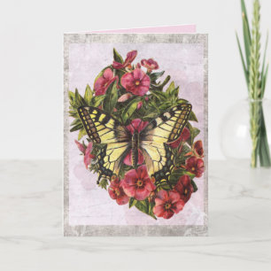 vintage butterfly and flowers greeting card