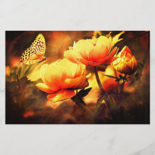 Vintage Butterfly And Flowers Stationery