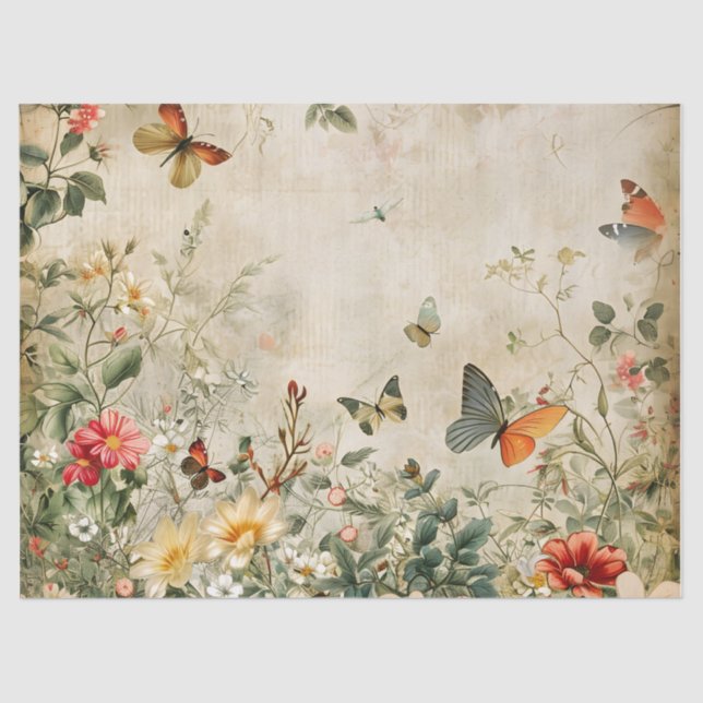 Vintage Butterfly and Flowers Tissue Paper (Front)