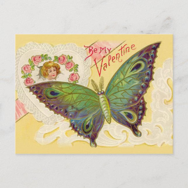 Vintage Butterfly and Heart Valentine Postcard (Front)