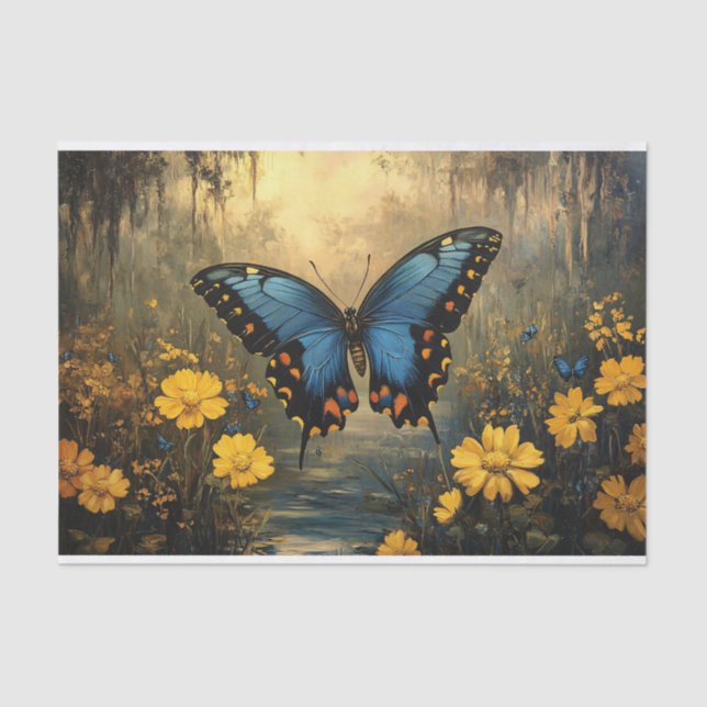 Vintage Butterfly and Yellow Flowers Decoupage Tissue Paper (Front)