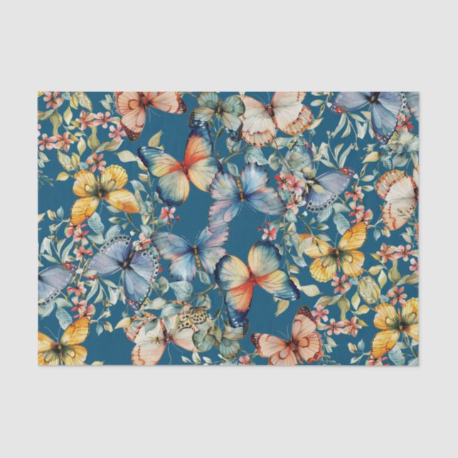 Vintage Butterfly Beautiful Navy Decoupage  Tissue Paper (Front)