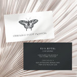 Vintage Butterfly | Black and White Business Card<br><div class="desc">Elegant business card design for event planners or any occupation features a vintage style butterfly illustration in brushed off-black,  with your name or company name beneath. Personalise the reverse side with your contact information in contrasting white on black.</div>