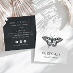 Vintage Butterfly | Black and White Square Business Card<br><div class="desc">Elegant square business card design for event planners or any occupation features a vintage style butterfly illustration in brushed off-black, with your name or company name beneath. Personalise the reverse side with your contact information in contrasting white on black. Includes three social media icons and a field for your social...</div>