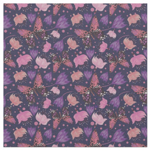 Vintage Butterfly Blue Floral Pattern Fabric