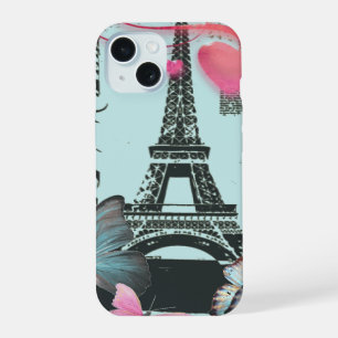vintage Butterfly blue Paris Effiel Tower iPhone 15 Case