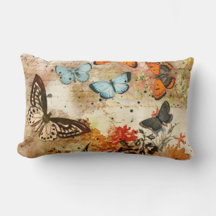 Vintage Butterfly Collage Lumbar Cushion