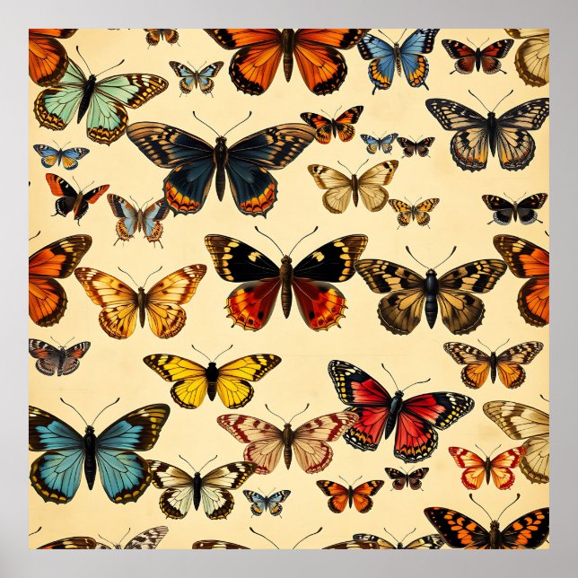 Vintage Butterfly Collection Pattern Poster (Front)