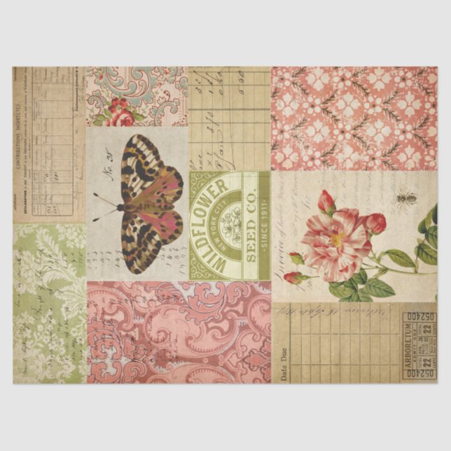 Vintage Butterfly Ephemera and Botanical Decoupage Tissue Paper (Front)