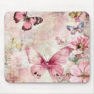 Vintage Butterfly Floral Mouse Pad