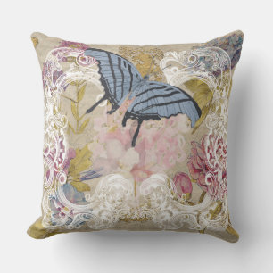 Vintage Butterfly Floral Romantic Collage Cushion