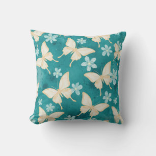 Vintage Butterfly & Floral Teal Pillow