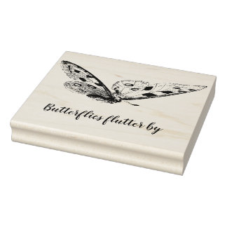 Vintage Butterfly Flying with Custom Script Text  Rubber Stamp