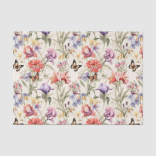 Vintage Butterfly Garden Flowers Decoupage Tissue Paper
