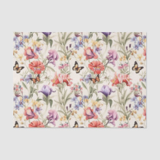Vintage Butterfly Garden Flowers Decoupage Tissue Paper