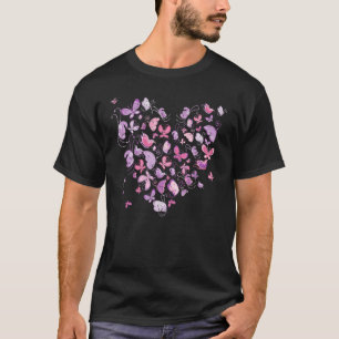 Vintage Butterfly Heart Pattern T-Shirt