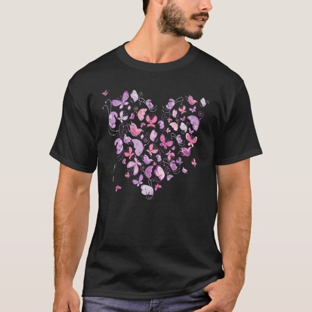 Vintage Butterfly Heart Pattern T-Shirt (Front)