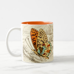 Vintage Butterfly Illustration, Orange and Beige Two-Tone Coffee Mug