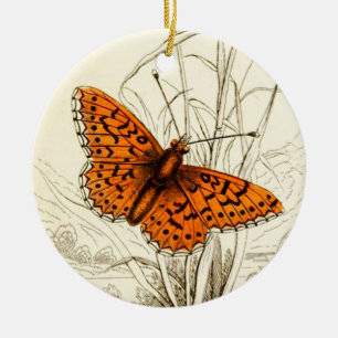Vintage Butterfly Illustration, Orange and Black Ceramic Tree Decoration