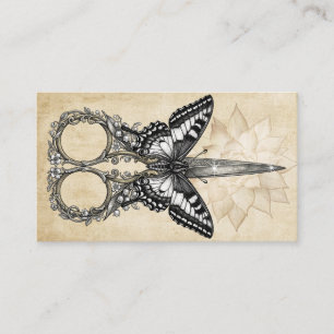 Vintage Butterfly Lotus Scissor Business Card