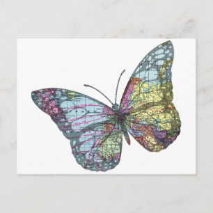 Vintage Butterfly Map Postcard