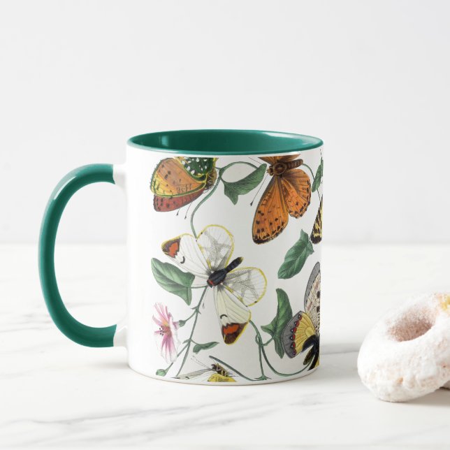 Vintage Butterfly & Moth Painting Mug (With Donut)