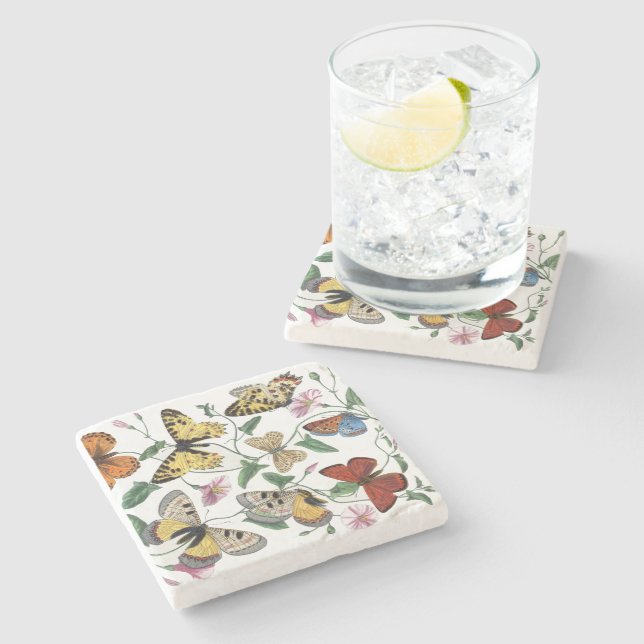 Vintage Butterfly & Moth Painting Stone Coaster (Side)