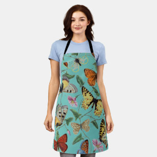 Vintage Butterfly & Moth Painting, Teal Apron