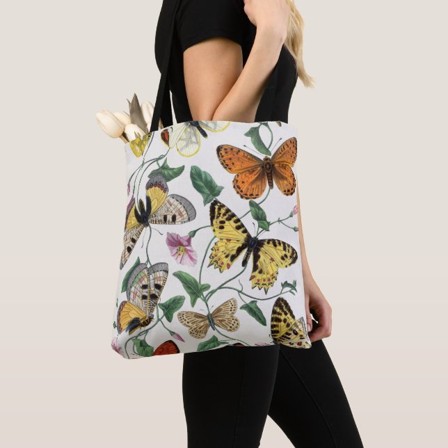 Vintage Butterfly & Moth Painting Tote Bag (Close Up)