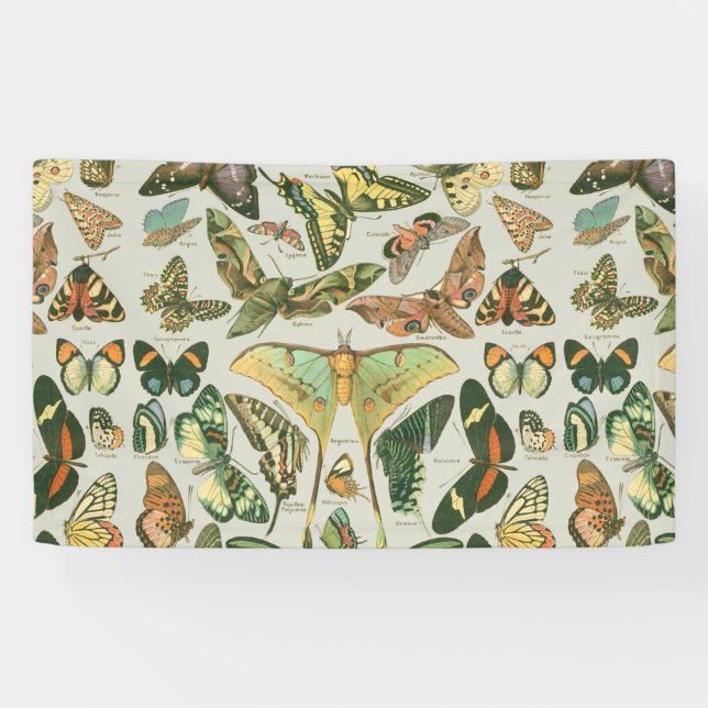 Vintage Butterfly Moth Pattern Print Banner (Horizontal)