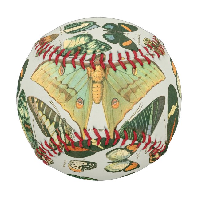 Vintage Butterfly Moth Pattern Print Baseball (Front)
