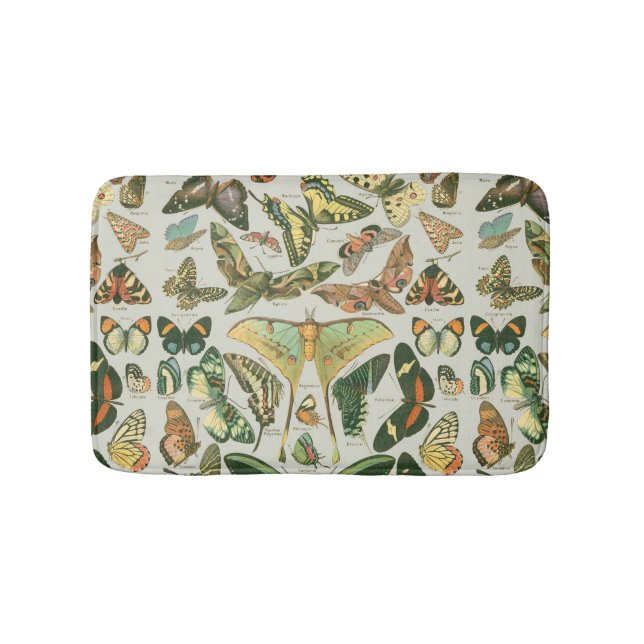 Vintage Butterfly Moth Pattern Print Bath Mat (Front)