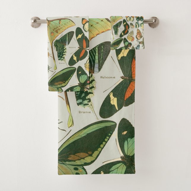 Vintage Butterfly Moth Pattern Print Bath Towel Set (Insitu)