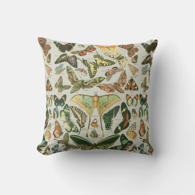 Vintage Butterfly Moth Pattern Print Cushion (Front)