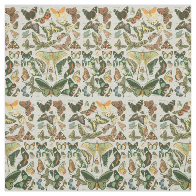 Vintage Butterfly Moth Pattern Print Fabric (Swatch)
