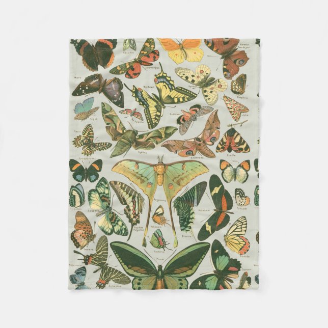 Vintage Butterfly Moth Pattern Print Fleece Blanket (Front)