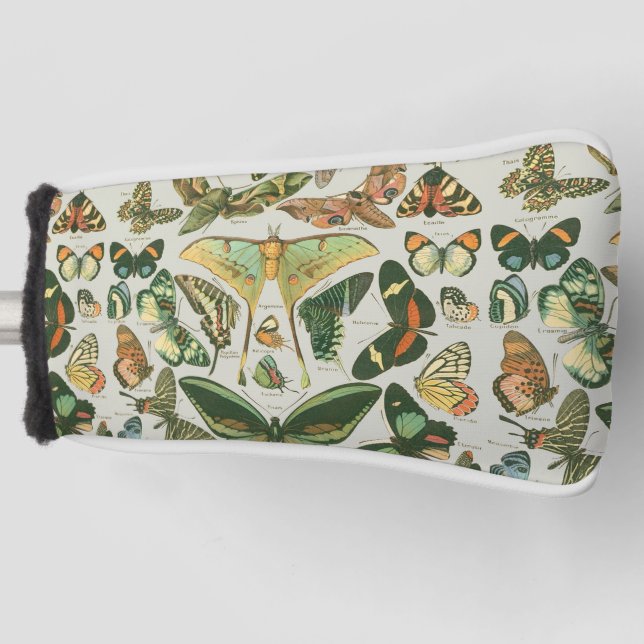 Vintage Butterfly Moth Pattern Print Golf Head Cover (Front)