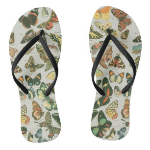 Vintage Butterfly Moth Pattern Print Jandals