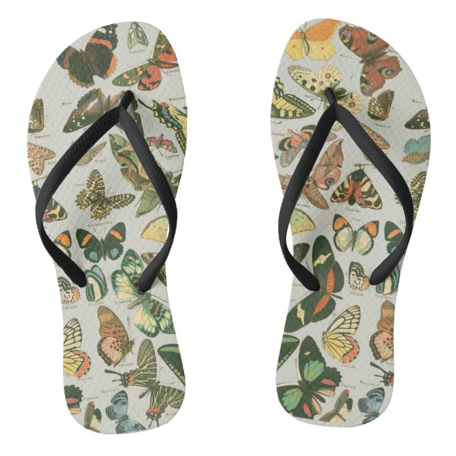 Vintage Butterfly Moth Pattern Print Jandals (Footbed)