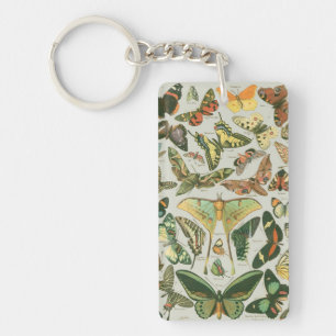 Vintage Butterfly Moth Pattern Print Key Ring