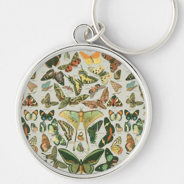 Vintage Butterfly Moth Pattern Print Key Ring (Front)