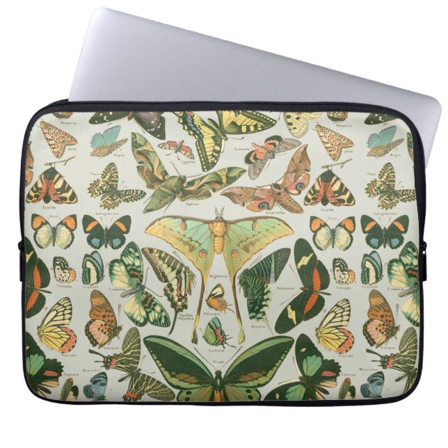 Vintage Butterfly Moth Pattern Print Laptop Sleeve (Front)