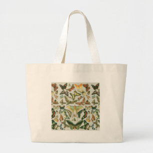 Vintage Butterfly Moth Pattern Print Large Tote Bag